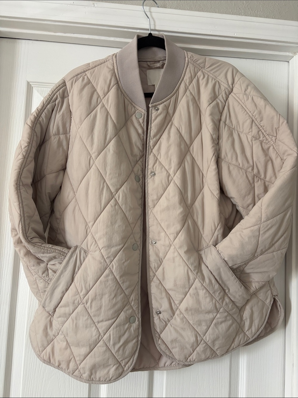 H&M Quilted Bomber Jacket in Light Beige